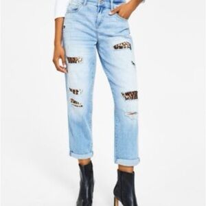 International Concepts, Boyfriend High Rise Leopard Print Accents, Women Size 4P